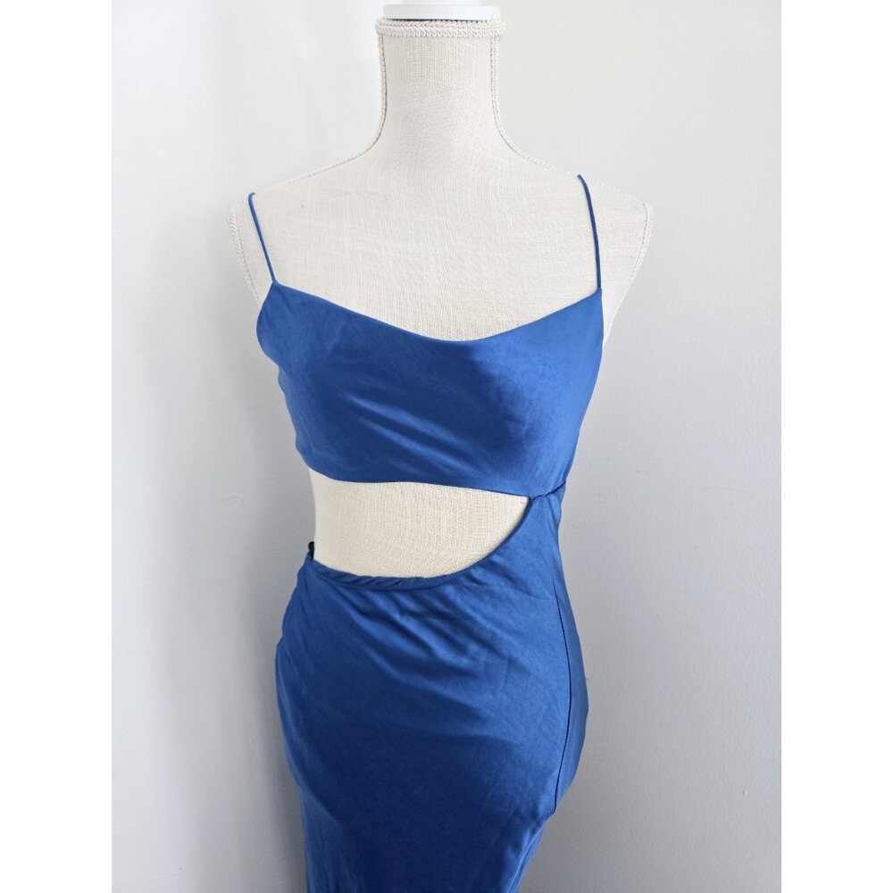 Hello Molly Oceanic Eyes Satin Royal Blue Cut Out Slit Sleeveless Maxi Dress S 4 - Picture 13 of 15